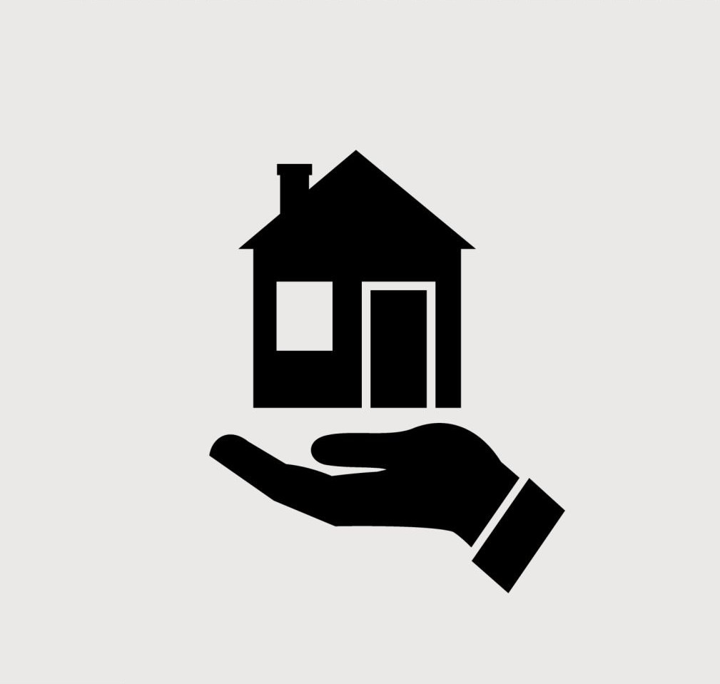 Save House icons. Houses in hands vector black icon set. Home repair and maintenance, insurance and security symbols
